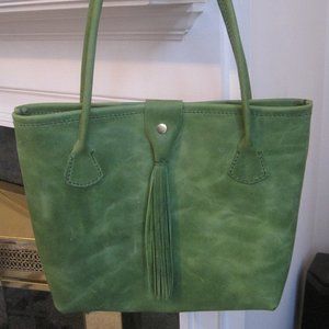 Green Leather Tote with Tassel